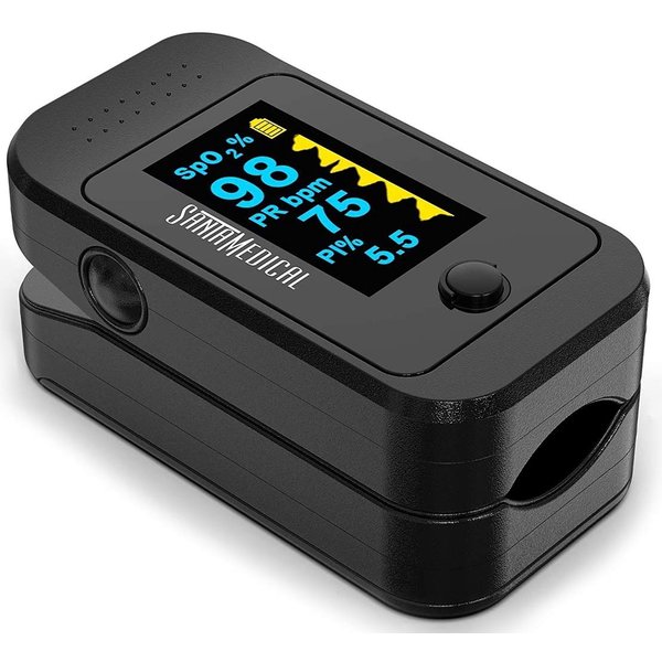 Santamedical Dual Color OLED Pulse Oximeter Fingertip, Blood Oxygen Saturation Monitor (SpO2) with Case, Batteries and Lanyard