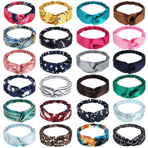 24 Pack Boho Headbands for Women,Vintage Floral Elastic Hair Accessories for Women's Hair, Twisted Knot Girls' Fashion Headbands for Wigs