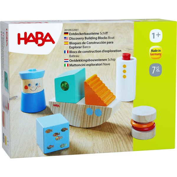 HABA Discovery Building Blocks Boat - Montessori Wooden Toys, Toddler Learning Toys 1-3, Educational Sensory Stacking Blocks, Made in Germany
