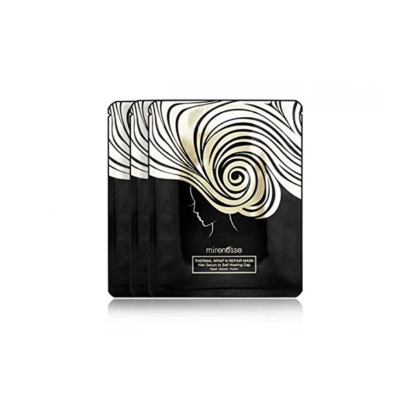 Mirenesse Thermal Wrap & Repair Hair Mask, Super Hydrating with Hair Growth Serum, Self Heating Foil Cap Deep Conditioner for Dry Damaged Colored Hair, Organic Coconut & Argan Oil 1.4oz (3 Pack)