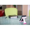 M&T Displays Foldable Universal Phone Stand for 7.44-9.5 Inch Compatible with Mobile Devices Ipad E-Reader Drawing Pad White-Pink Plastic Adjustable Portable Support