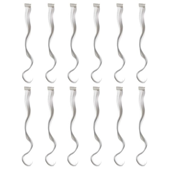 SWACC 12 Pcs Curly Wavy One Color Party Highlights Clip on in Hair Extensions Colored Hair Streak Synthetic Hairpieces (Sliver Gray)