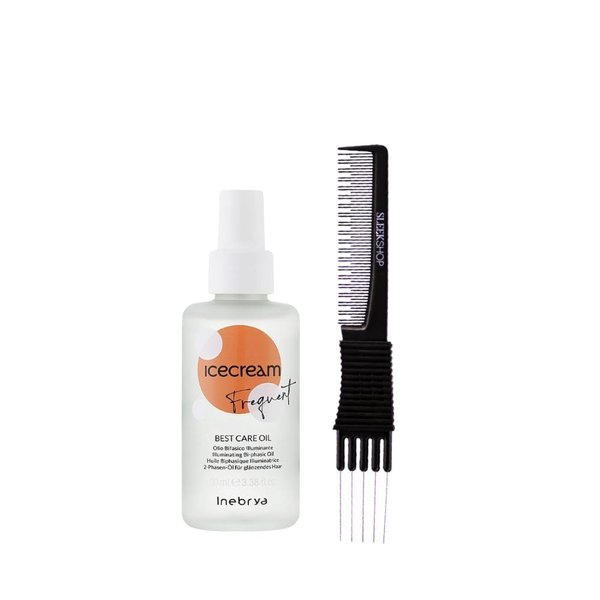 kuss Inebrya Ice Cream Frequent Best Care Oil (3.38 oz) with Teasing Comb Pack of 1