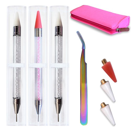 DiaWiew Rhinestone Picker Tool - Wax Pencil for Rhinestones - Gem Applicator with Rhinestones - Wax Tip for Easy Application - Rhinestone Pen Tool - Manicure Nail Art DIY Decoration Tool