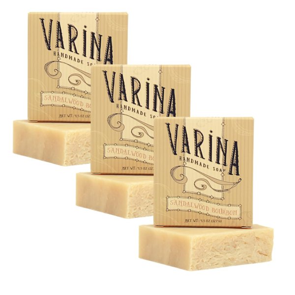 Varina Natural Sandalwood Bourbon Bar Soap - Gentle Cleansing for Sensitive Skin, Experience Healthy and Glowing Skin (Sandalwood Bourbon, 3 Pack)