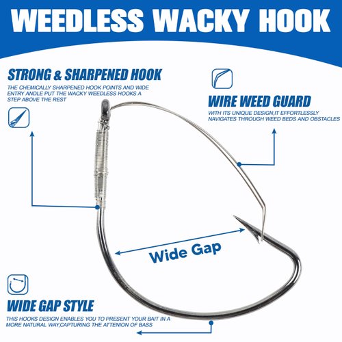 Wacky Rig Hooks Weedless Hooks, 25/50pcs Wacky Worm Fishing Hooks with Weed Guard Wide Gap Bass Hooks Stainless Steel Fishing Hooks Worm Hooks for Soft Stick Worm Baits Bass Fishing