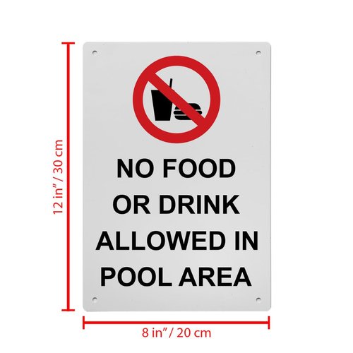 No Food Or Drink Allowed Sign, 8.5 x 11 in" OSHA Compliant Swimming Pool Spa Sign, Weatherproof Plastic, UV resistant & Easy-to-Read Signage