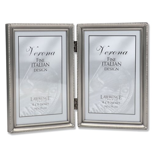 Lawrence 11546D 4-Inch x 6-Inch Metal Pewter Hinged Double Picture Frame