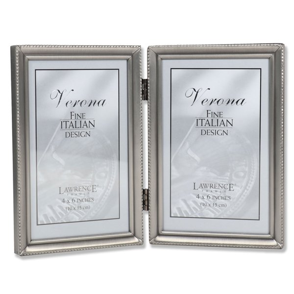 Lawrence 11546D 4-Inch x 6-Inch Metal Pewter Hinged Double Picture Frame