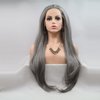 xiweiya Grey Wig Long Ash Grey Wig Nature Wave Hair Middle Part Synthetic Lace Front Wigs For Women 24 inch