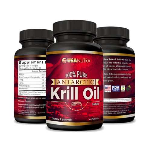 Antarctic Krill Oil Softgels 100% Pure with Omega-3 EPA DHA Astaxanthin 1000mg per Day 60 Softgels. Made in The USA