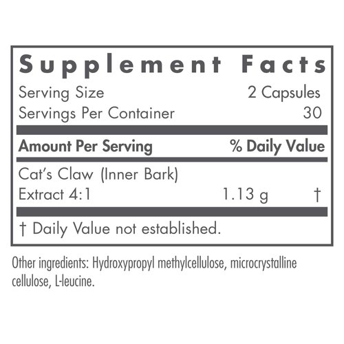 Nutricology Cat's Claw - Inner Bark Extract, Joint Health & Immune Support, Herbal Supplement, Organic, Vegetarian Capsules - 60 Count