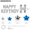 CANREVEL Happy Birthday Banner 13pcs 16 Inch Mylar Foil Letters Sign with 8pcs Star Balloons Birthday Party Decorations for Kids and Adults - 3D Silver Blue