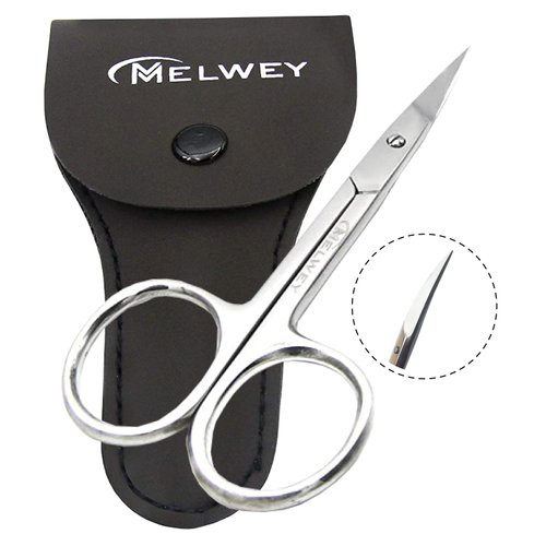 Melwey Eyebrow Scissors & Small Cuticle Scissors, Curved Blade Manicure TSA Scissors. Stainless-Steel Scissors for Eyelashes, Facial Hair, Pubic, Men Moustache & Beard.