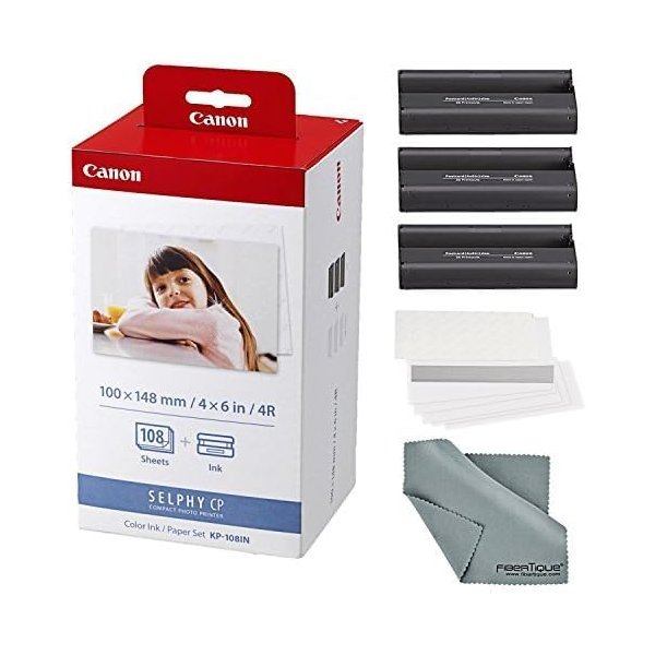 Canon KP-108IN Color Ink and Paper Set + Fibertique Cleaning Cloth