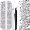One Pack 2000 Pcs of Flatback Transparent White Clear Round Crystal Rhinestones 6 Sizes (1.5-6 mm) with Nail Art Rhinestone Picker Pencil And Tweezer For DIY And Salon Use