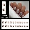 MISUD Short Square Press on Nails Squoval Fake Nails Glossy Glue on Nails Black Gradient Acrylic Nails Ink Painting Artificial Nails Bling Gold Foil Stick on False Nails with Design 24 pcs