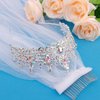 KICOSY Sliver Wedding Crowns Veils for Women, Bride Wedding Tiara Adult White Veils Bridal Headband Hair Accessories, Princess Decorations for Girls Crystal Crown for Bachelorette Bridal Party