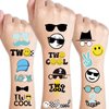 JarThenaAMCS 96Pcs Two Cool Tattoo Temporary Black Yellow Blue Fake Tattoos Decals Birthday Party Favors Tattoos Stickers for DIY Crafts Gifts Body Decor, 8 Sheets