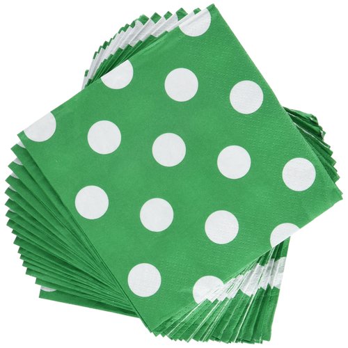 Amscan Dots Disposable Beverage Napkins Tableware for Parties (16 Piece), 5 x 5, Festive Green/White