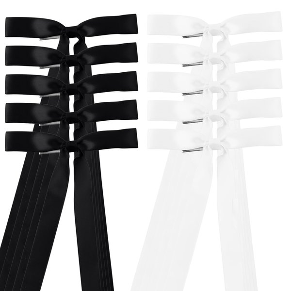 10PCS Silky Satin Hair Bows Hair Clip Ribbon Accessories Ponytail Holder Hair Bow for Women Girls Teens (Black White)