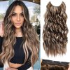 SilkStrands Halo Hair Extensions 20 Inch Invisible Wire Hair Extensions with 4 Secure Clips Adjustable Long Wavy Hair Extensions for Women Secret Hair Piece for Women (Ash Brown with Platinum Blonde)