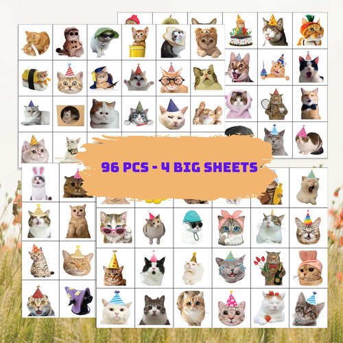 96PCS Individually Temporary Tattoos Removable Tattoos Waterproof Stickers for Birthday Decorations Party Supplies Party Favors School Rewards Gifts Ideas (Cat)