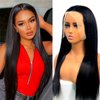 Straight Lace Front Wigs Human Hair 13x4 HD Transparent Lace Front Wigs Glueless Brazilian Virgin Human Hair Wig Pre Plucked with Baby Hair Straight Human Hair Wigs for Women Natural Black 16 Inch