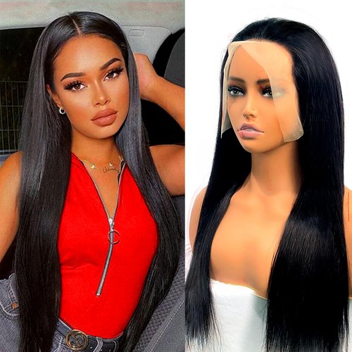 Straight Lace Front Wigs Human Hair 13x4 HD Transparent Lace Front Wigs Glueless Brazilian Virgin Human Hair Wig Pre Plucked with Baby Hair Straight Human Hair Wigs for Women Natural Black 16 Inch