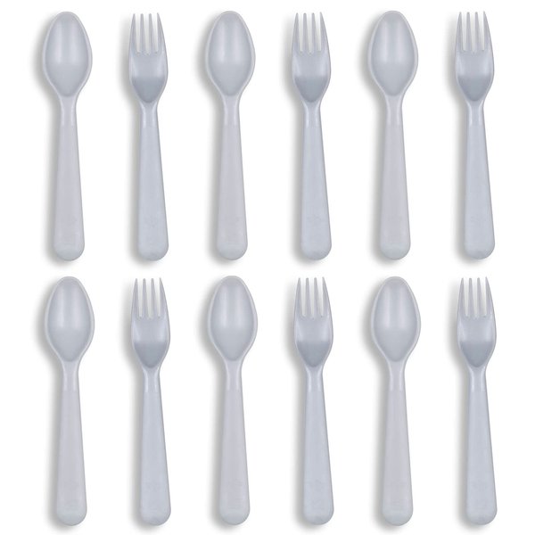 Muulaii 12 Pcs Kids Spoons and Forks Toddler Utensils Plastics Reusable Silverware Baby Cutlery Set Feeding Dinnerware Utensils BPA Free Microwave Dishwasher and Freezer Safe- Grey