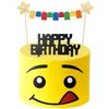 Building Blocks Cake Topper,Star Flag Banners Bunting Banner Cake Toppers 3D Print Birthday Cake Topper Character Face Design Party Supplies Decorations for Boys Girls