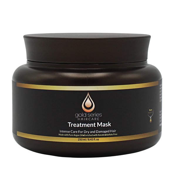 Gold Series Treatment Mask – Deep Hydrating Argan Oil Hair Mask for Dry, Damaged, Color Treated and Curly Hair Enriched with Keratin – Sulfate Free Natural Hair Repair Treatment, 8.45oz