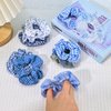 Yonchic 10-Piece Plaid Polka Dot Solid Colorful Scrunchies for Women Girls, No Damage Elastic Hair Ties, Bulk Ponytail Holder Hair Bands, Fashion Rubber Band Hair Accessories for Thin Thick Hair(Blue)