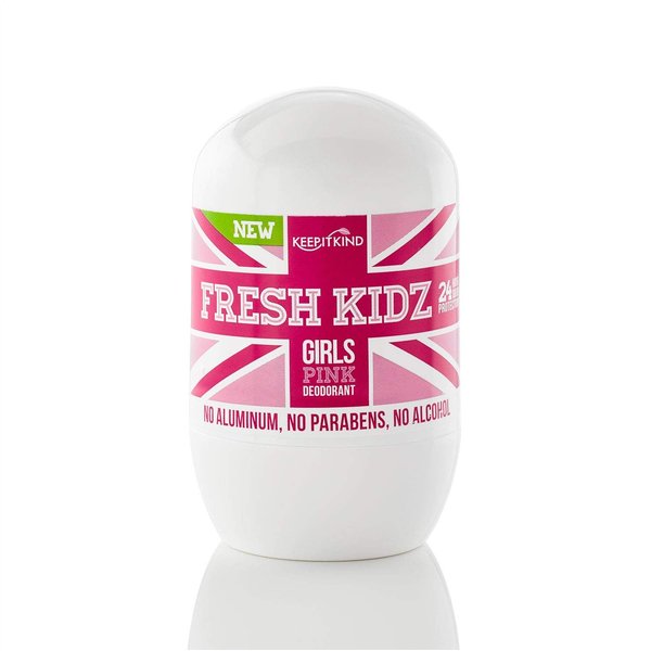 Fresh Kidz Roll On Deodorant for Kids and Teens - Baking Soda and Aluminum-free 24 Hour Protection for Sensitive Skin - Girls "Pink" 1.86 fl.oz.