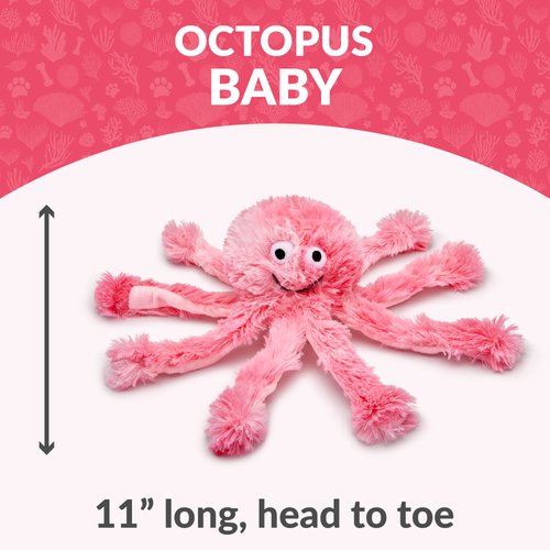 Gor Pets Super Snuggly Plush Octopus Dog Toy - Super Soft with Multiple Squeakers & Crinkles - Perfect Cuddly Companion for Pups & Dogs (Pink, Baby XS)
