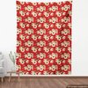 Lunarable Japanese Fabric by The Yard, Oriental Cherry Branches Sakura Bloom with Grunge Effect, Decorative Fabric for Upholstery and Home Accents, Cream Vermilion and Green Brown