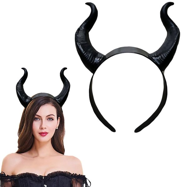 Black Devil Horns Headband Cosplay Horn Hair Hoop Halloween Party Dress Up for Women Costume Hairband Accessories
