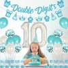 10th Birthday Decorations for Girls Teal Blue Double Digits Party Supplies Turquoise Banner Cake & Cupcake Topper Tenth Birthday Garland Number 10 Foil Balloon for 10 Year Old Party Decorations