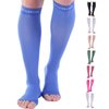 Doc Miller Open Toe Compression Socks, 20-30 mmHg, Toeless, Support Circulation, Shin Splints, Calf Recovery, Post Op, Knee High, Medical Grade, Blue Socks, Small Size for Men & Women, Pair