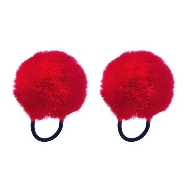 ECYC 2 Pcs Pom Hair Ties, Pom Ball Elastic Hair Ties Cute Pompom Hair Bands Fluffy Ponytail Holders Pom Pom Hair Ties for Women Girls,Red