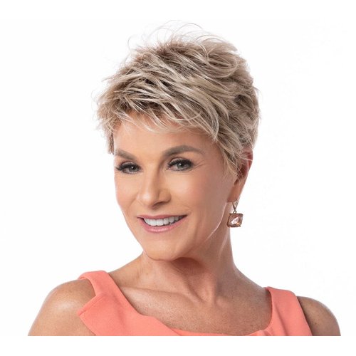 Toni Brattin Infinity Avg Cap Wig Color Red Blonde Wigs 3.25" Short Sophisticated Textures Changelite Kanekalon Heat Friendly Synthetic Airy Fringed Bangs Tailored Neckline Bundle Nylon Wig Cap