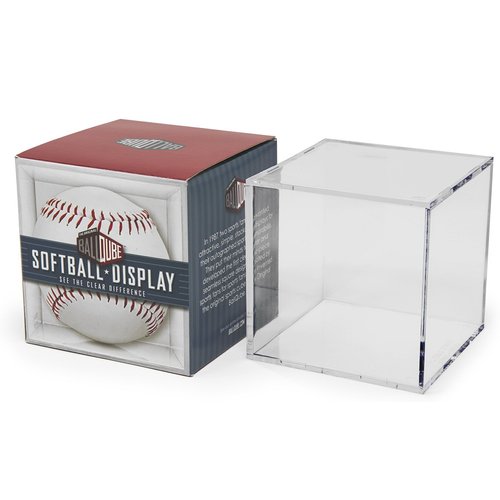 THE ORIGINAL BALLQUBE Softball Display Case Square Clear Softball Cube Memorabilia Display & Storage Sports Softball Display Box Holder