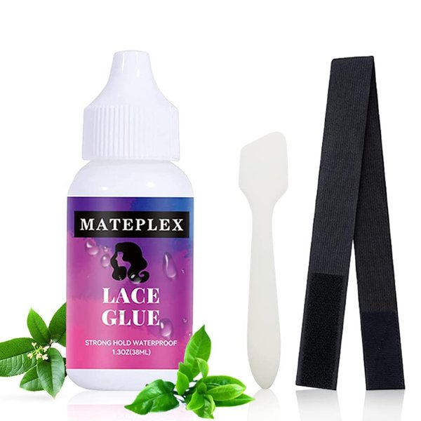 Lace Wig Glue for Front Lace Wig, Waterproof Super Hold Wig Glue with Tools, Invisible Hair Bonding Glue for Lace Front Wig and Poly Hairpieces, Toupee, Cosmetic Hair Systems 1.3OZ