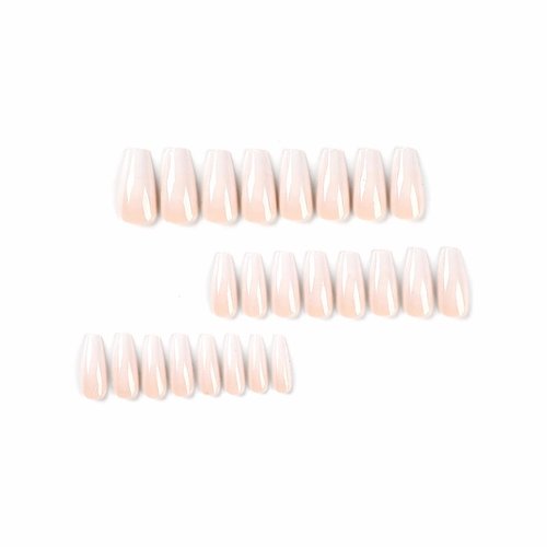 MERVF Coffin Press on Nails Long Fake Nails Ombre French Tip Ballerina Glue on Nails with Gradient Designs Glossy 24pcs White Acrylic Nails Artificial False Nails for Women