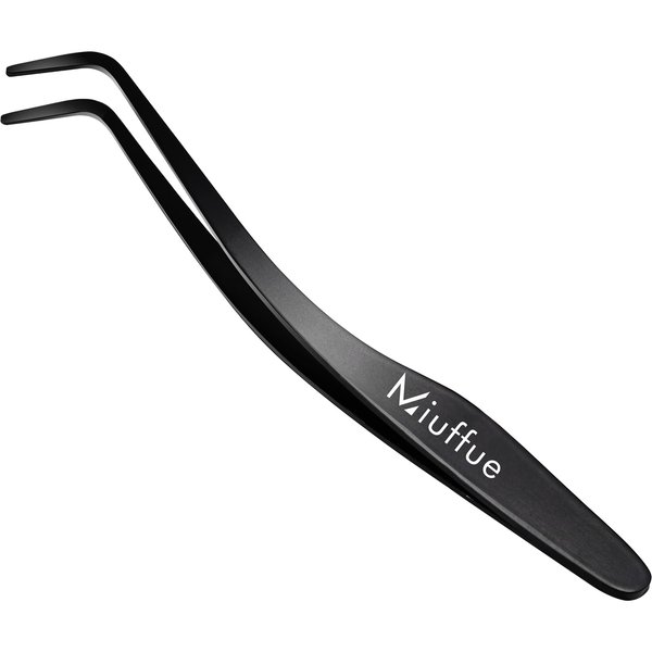 Miuffue Lash Applicator Tool DIY Eyelash Applicator Stainless Steel Curved Eyelash Tweezers for Cluster Lashes (Black)