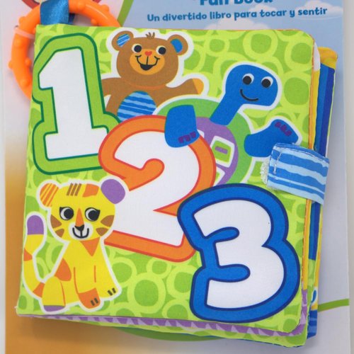 Cloth Touch and Feel On The Go Fun Book for Babies - Multi-Sensory Pages ~ Velcro Closure ~ Handy Clip for Stroller or Diaper Bag ~ Approximately 5" Wide