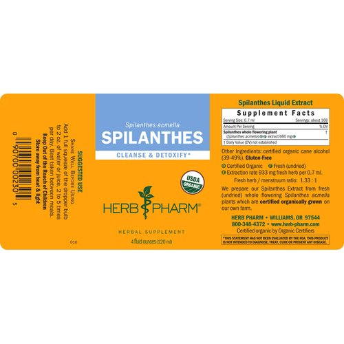 Herb Pharm Certified Organic Spilanthes Liquid Extract for Cleansing and Detoxification - 4 Ounce