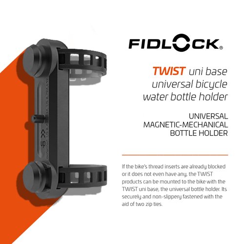 FIDLOCK Twist Uni Base - Universal Magnetic Mechanical Water Bottle Holder - Frame Tubes with a Width of 28–62 mm - Rubber Back for Frame Protection - Fits All Twist Modules