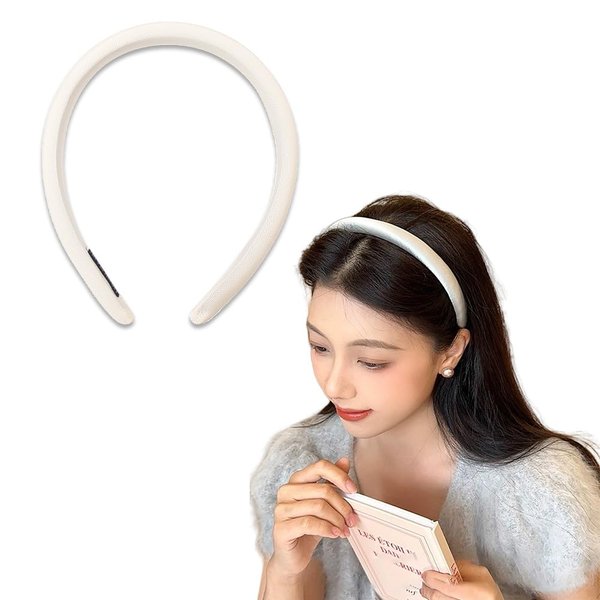 Tofwaol White Padded Headband Wide Headbands for Women's Chirstmas Hair Headband Hair Hoop Headbands Hair Accessories for Girls Satin Headband Hair Headbands Cosplay Dress Up Costumes Headband