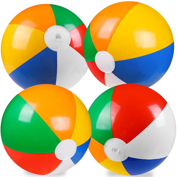 Vellibring 4 Pack 20" Summer Inflatable Big Beach Balls Rainbow Swimming Pool Water Games Toys for Kids Summer Party Supplies Decorations